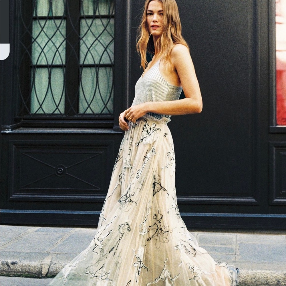 Georgette Pleated Tulle Maxi Skirt